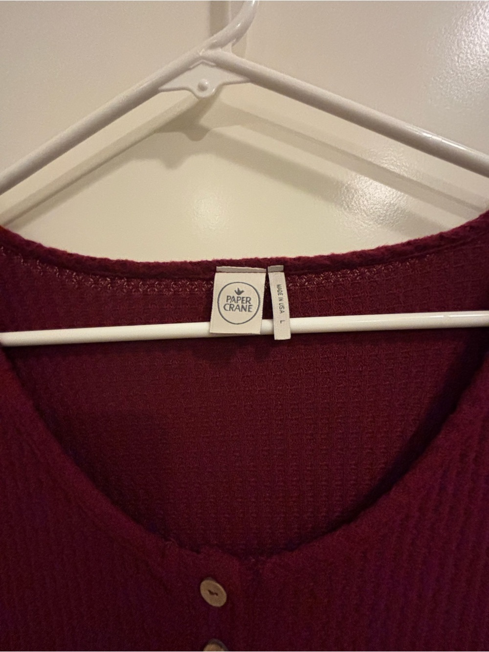 Women’s maroon Paper Crane ‘made in USA’ sz large tie front light sweater